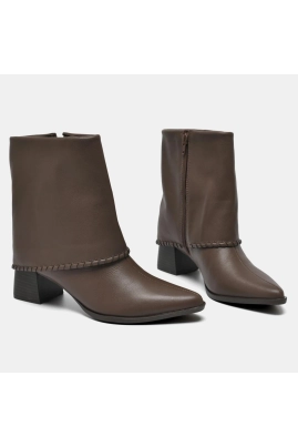 Bota Via Marte Couro Salto Bloco Virada Feminina Cinnamon Produto - Bota Via Marte Couro Salto Bloco Virada Feminina Cinnamon