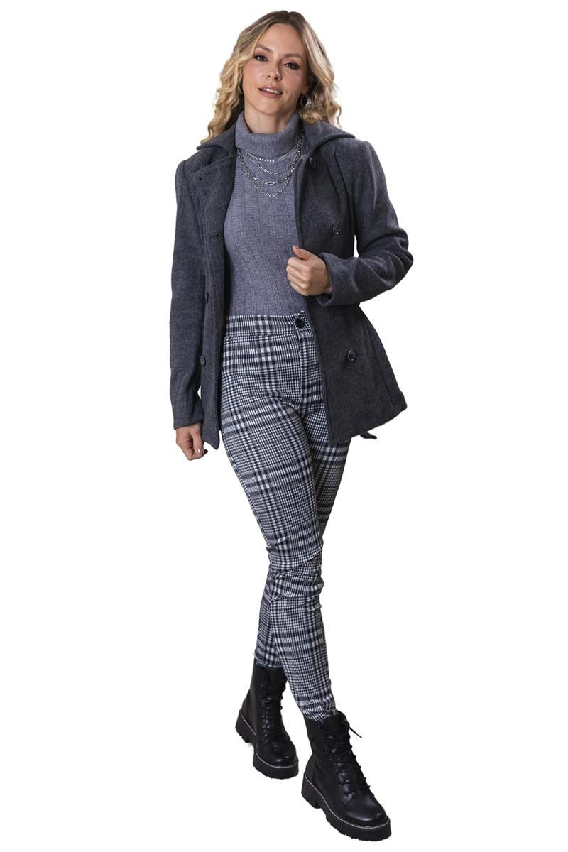 Calça Ellen One Alfaiataria Xadrez Feminina Preta e Branca Calça Ellen One Alfaiataria Xadrez Feminina Preta e Branca