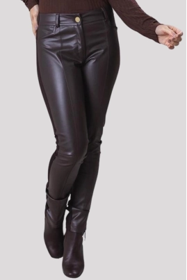 Produto - Calça Julias Closet Estilo Montaria PU Feminina Café