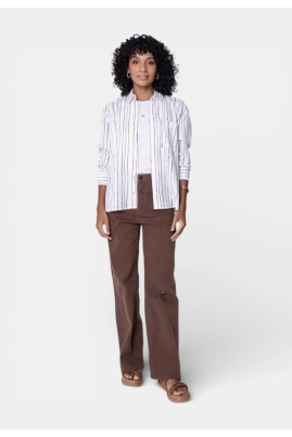 Camisa Calvin Klein Manga Longa Listrada Feminina Camisa Calvin Klein Manga Longa Listrada Feminina