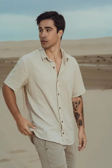 Camisa Masculina Manga Curta Linho Max Denim Camisa Masculina Manga Curta Linho Max Denim