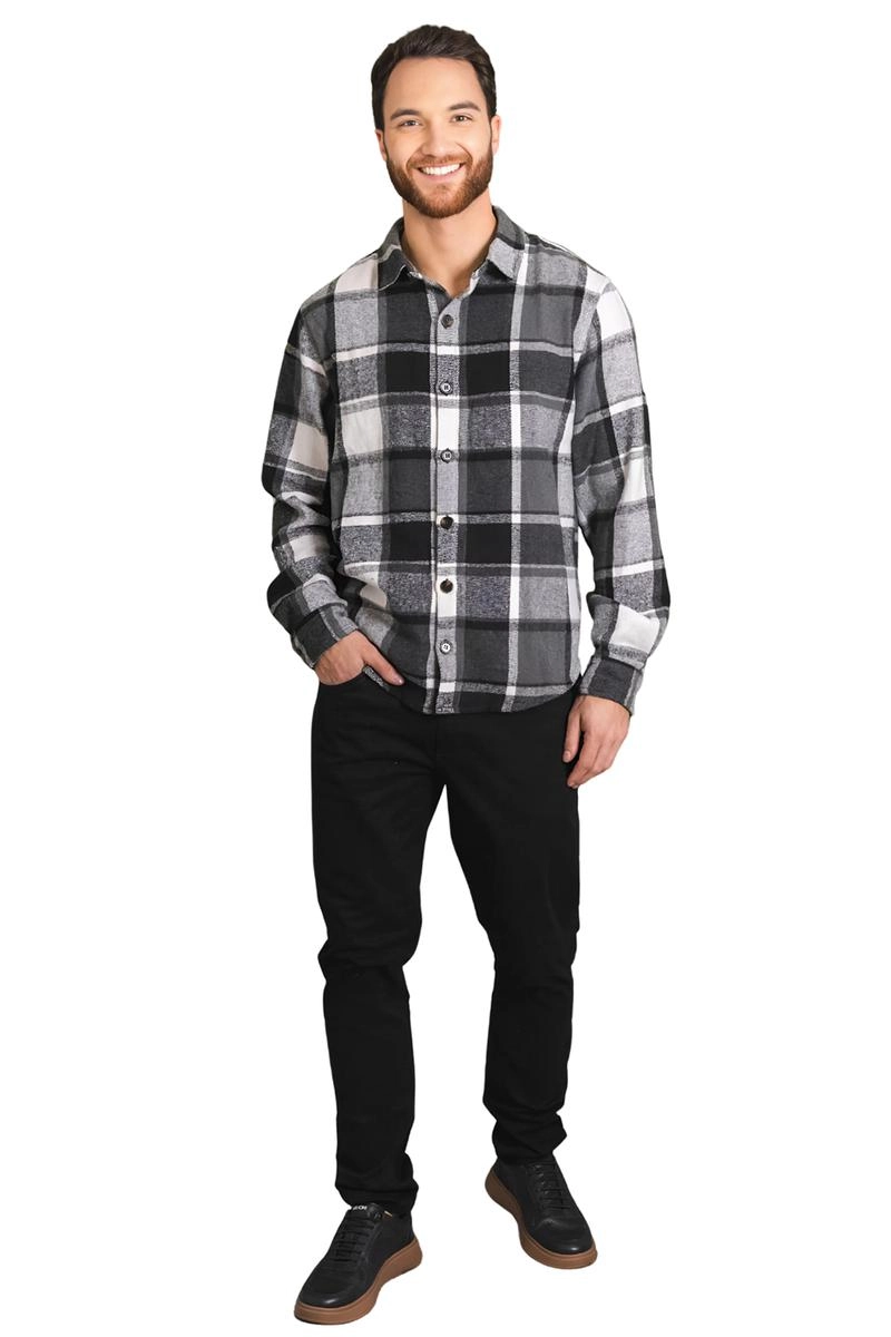 Camisa Mochine Manga Longa Flanela Masculina Chumbo