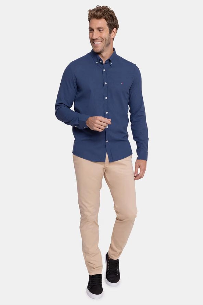 Camisa Tommy Hilfiger Manga Longa Masculina Azul Escuro Camisa Tommy Hilfiger Manga Longa Masculina Azul Escuro
