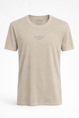 Camiseta Guess Manga Curta Logo Masculina Bege Camiseta Guess Manga Curta Logo Masculina Bege