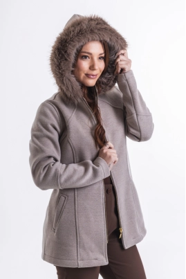 Casaco Julias Closet Capuz Pele Feminino Bege Mescla Casaco Julias Closet Capuz Pele Feminino Bege Mescla