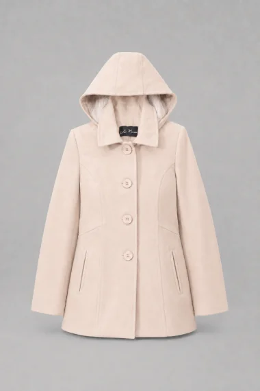 Casaco La Marca Lã Batida Com Capuz Feminino Bege Produto - Casaco La Marca Lã Batida Com Capuz Feminino Bege