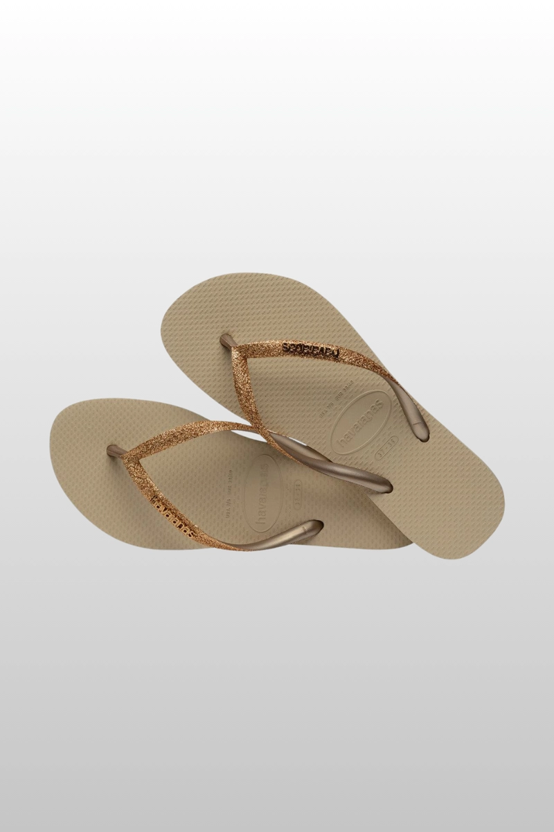 Chinelo Havaianas Slim Glitter II Feminino Areia Chinelo Havaianas Slim Glitter II Feminino Areia