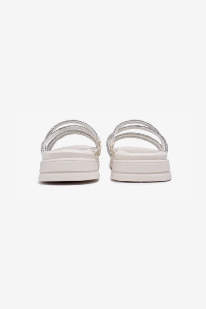 Chinelo Moleca Flat Strass Feminino Branco Off