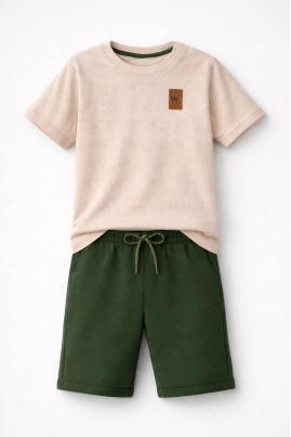 Produto - Conjunto Brandili Manga Curta Mundi Infantil Masculino Marrom Claro