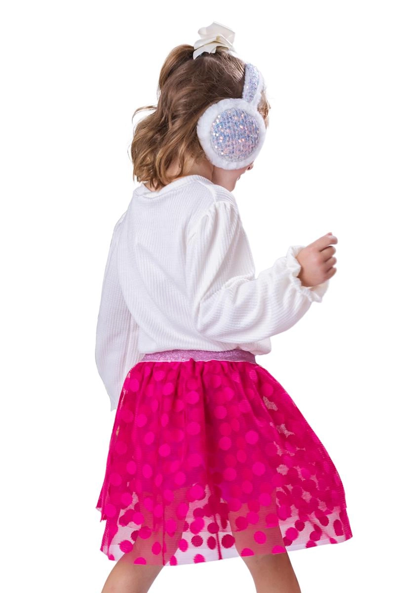 Conjunto Coccinelle Manga Longa com Saia Infantil Feminino Off-White e Pink