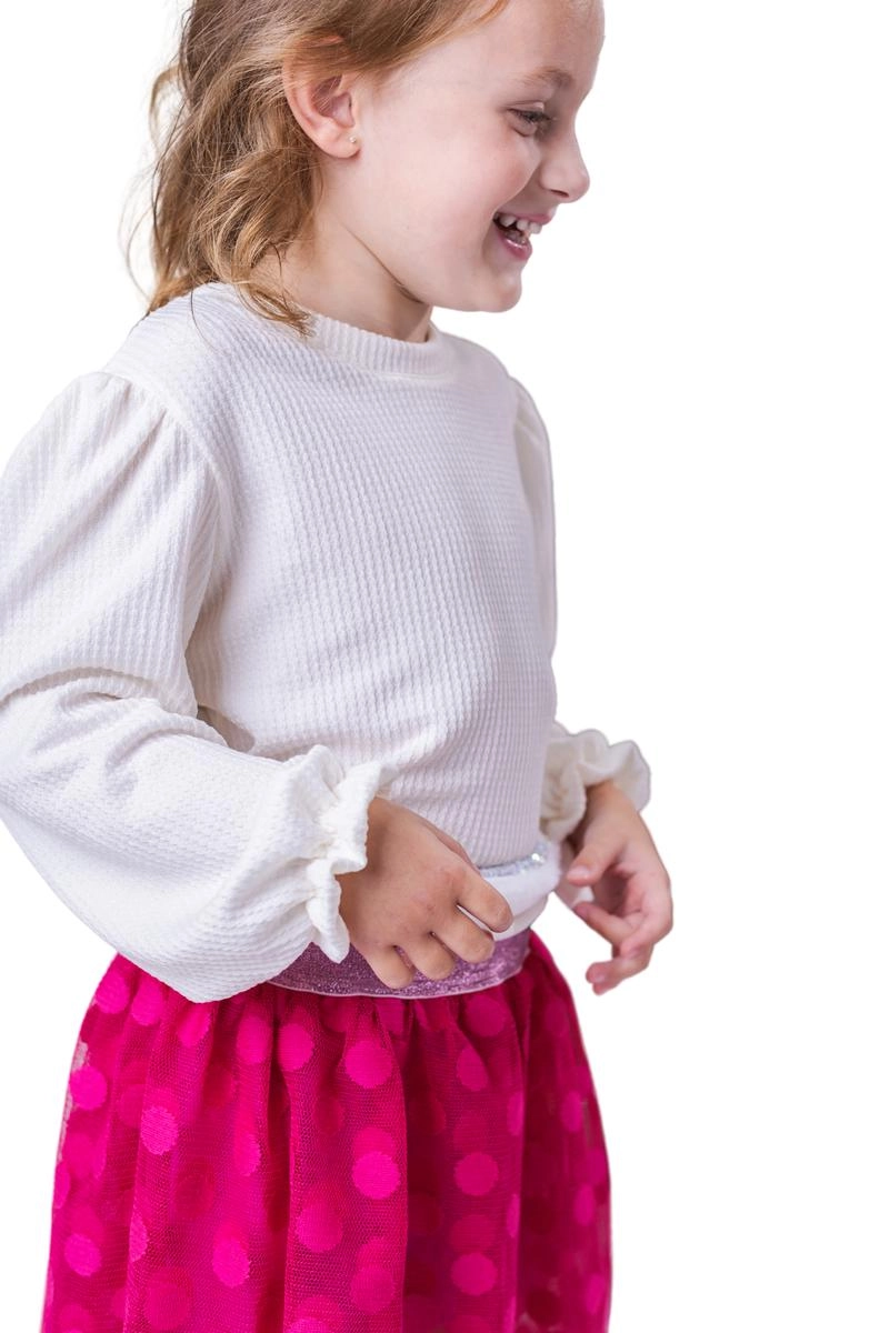 Conjunto Coccinelle Manga Longa com Saia Infantil Feminino Off-White e Pink