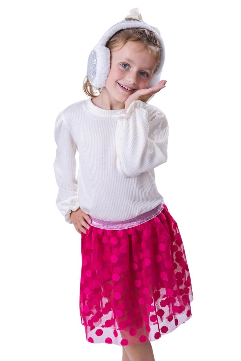 Conjunto Coccinelle Manga Longa com Saia Infantil Feminino Off-White e Pink