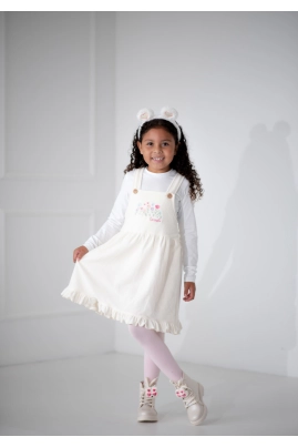 Produto - Conjunto Coccinelle Salopete Veludo Infantil Feminino Off White