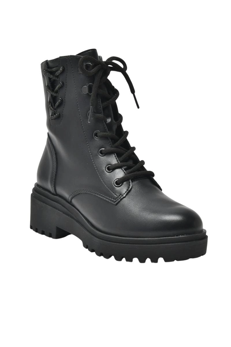 Coturno Via Marte Strass Cadarço Tratorado Feminino Preto