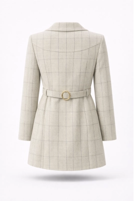 Casaco La Marca Xadrez Lã Feminino Bege Casaco La Marca Xadrez Lã Feminino Bege