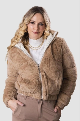 Jaqueta Crocker Dupla Face Capuz Pelos Feminina Areia Produto - Jaqueta Crocker Dupla Face Capuz Pelos Feminina Areia