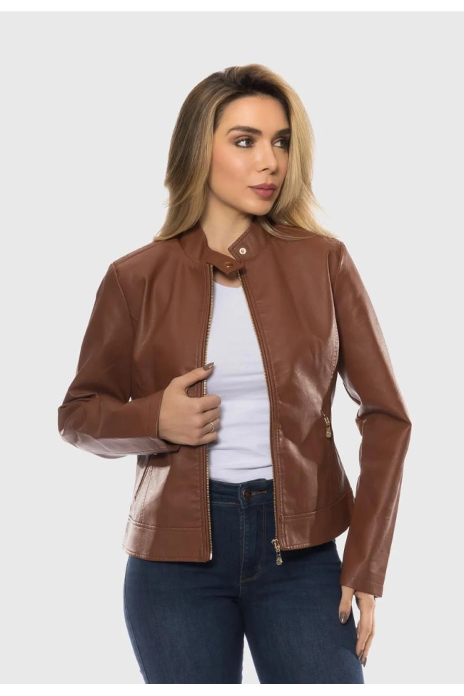 Jaqueta Feminina em PU Forrada Crocker Caramelo Jaqueta Feminina em PU Forrada Crocker Caramelo
