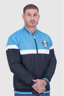 Produto - Jaqueta Kappa Corta Vento Grêmio Listra Logo Preto