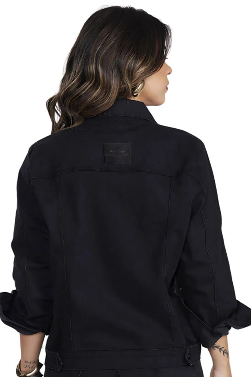 Jaqueta Max Denim Sarja Tradicional  Feminina Preta