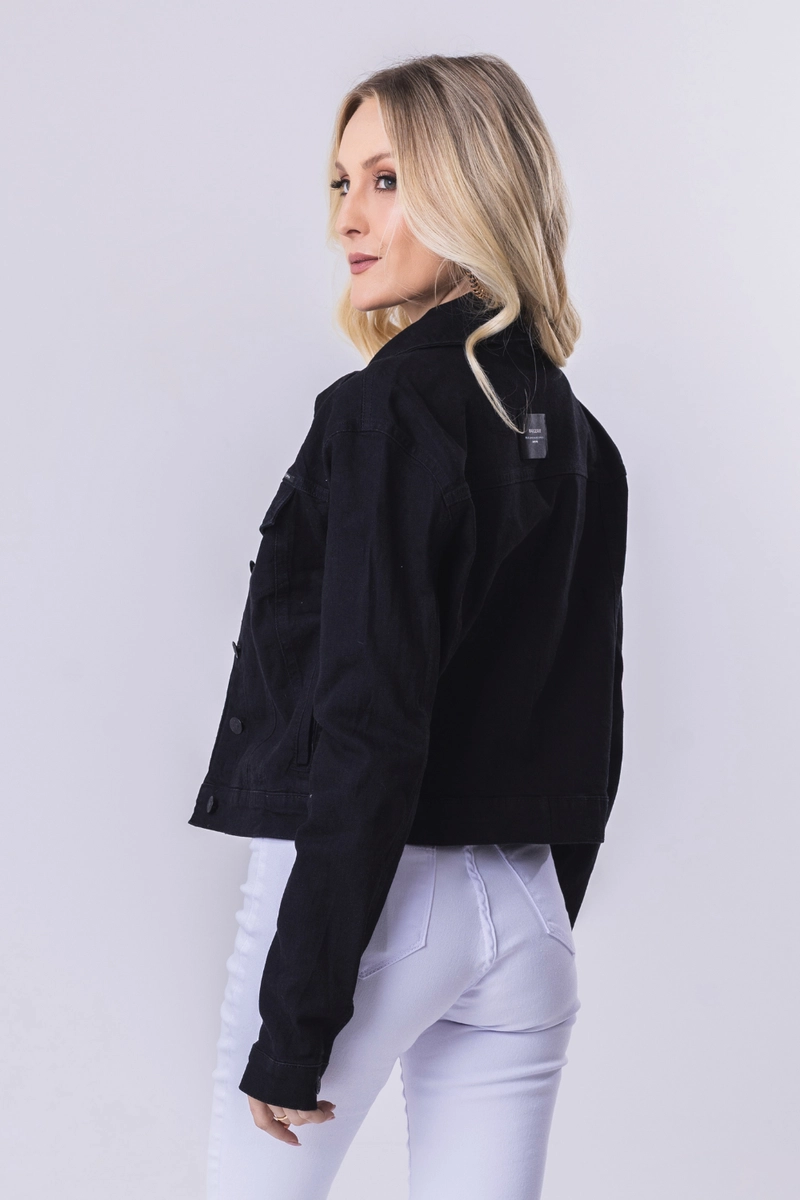 Jaqueta Max Denim Sarja Tradicional Feminina Preta