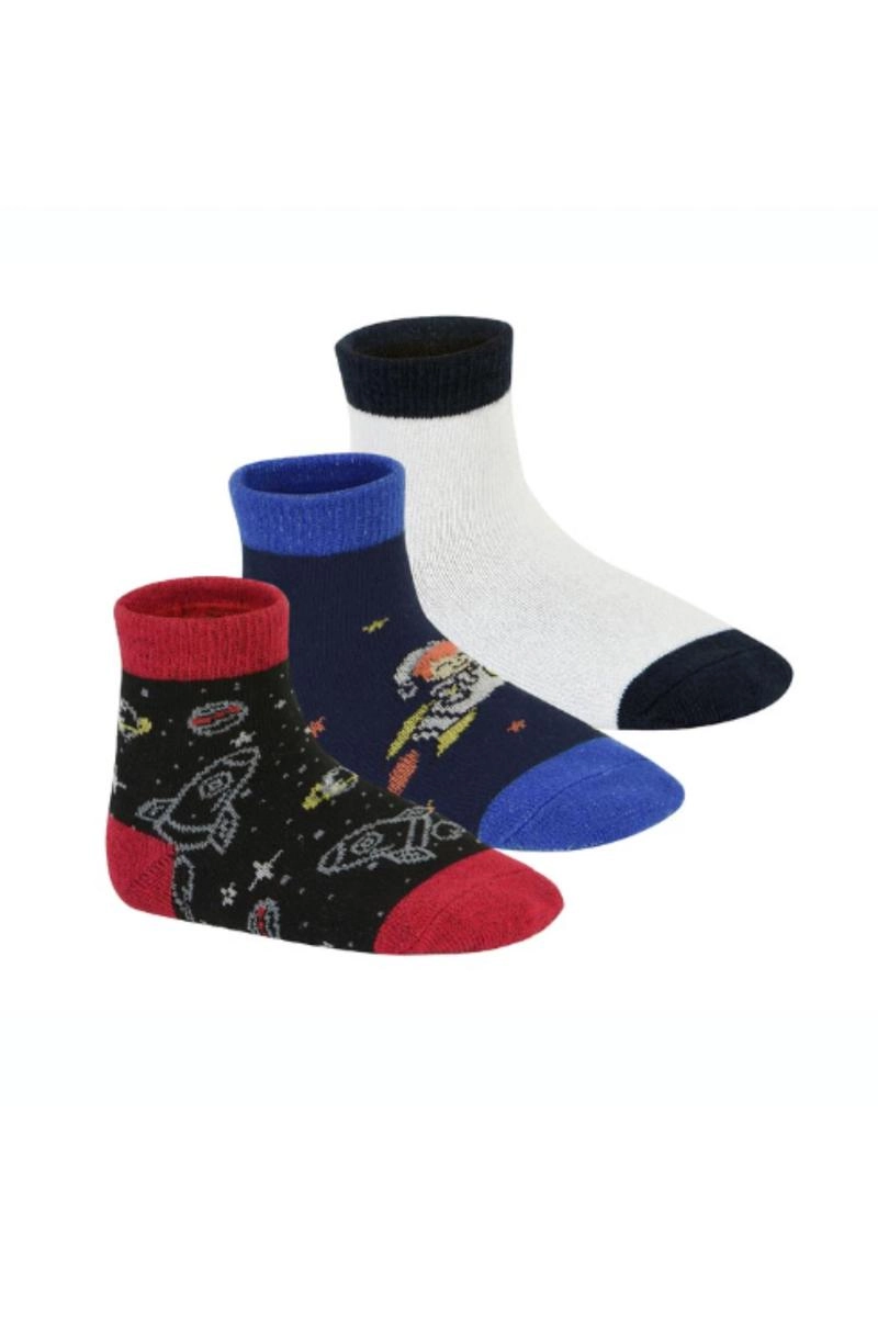 Kit 3 Meias Molekinho Infantil Masculino Branco, Preto e Azul