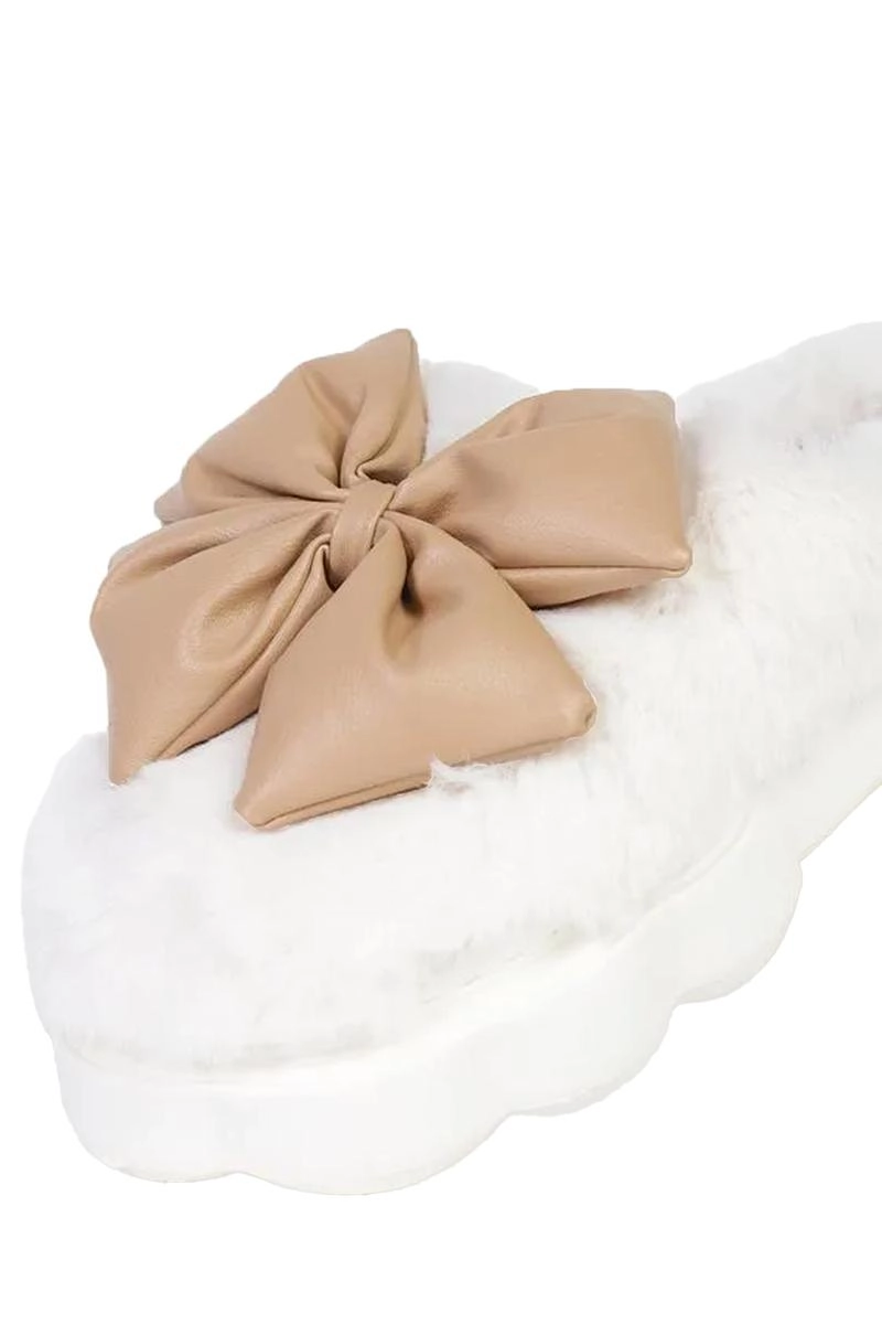 Pantufa Flowfa Mule Pelinho Laço Marrom