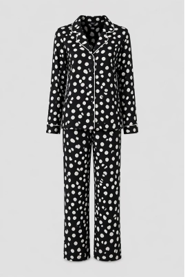 Pijama Malwee Americano Manga Longa Feminino Poá Preto Produto - Pijama Malwee Americano Manga Longa Feminino Poá Preto
