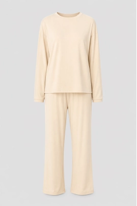 Pijama Malwee Fenda Lateral Manga Longa Feminino Bege Produto - Pijama Malwee Fenda Lateral Manga Longa Feminino Bege