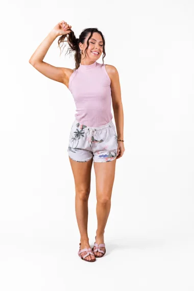 Regata Feminina Canelada Gola Alta Rosê Regata Feminina Canelada Gola Alta Rosê