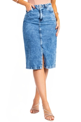 Saia Biotipo Midi Jeans Feminino Saia Biotipo Midi Jeans Feminino