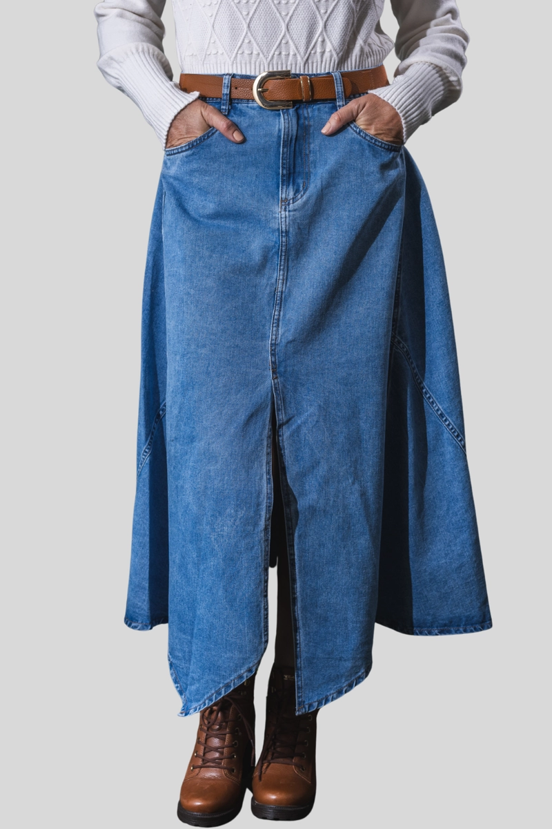 Saia Voox Midi Feminina Jeans Saia Voox Midi Feminina Jeans
