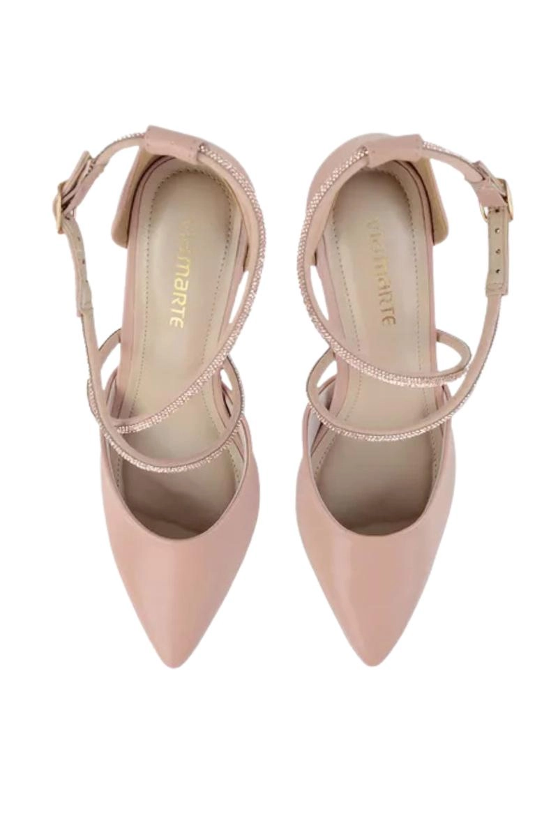 Sapato Via Marte Scarpin Fitas Cruzadas Strss Feminino Nude