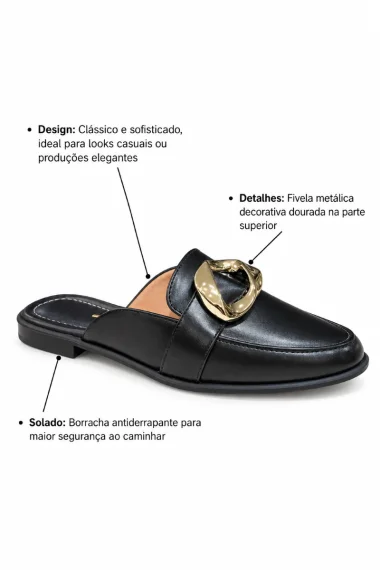 Sapato Mule Feminino Vizzano Preto Dourado