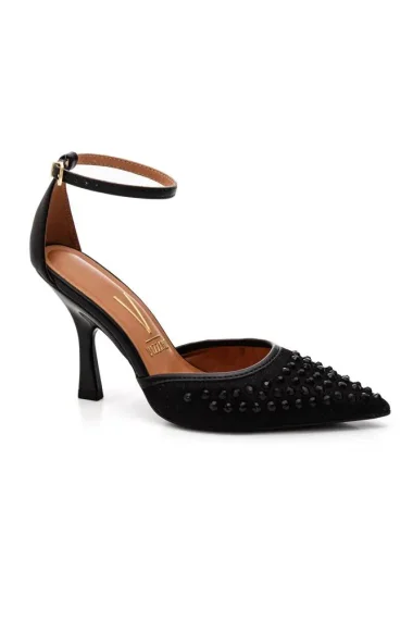 Sapato Scarpin Feminino Vizzano Strass Preto