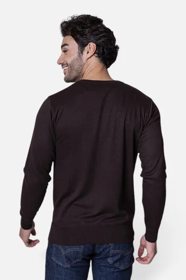 Suéter Masculino Gola Careca Tricot Casual Café Suéter Masculino Gola Careca Tricot Casual Café