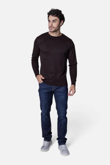 Suéter Masculino Gola Careca Tricot Casual Café Suéter Masculino Gola Careca Tricot Casual Café
