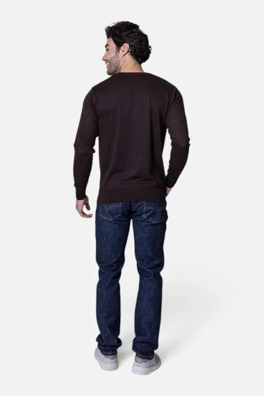 Suéter Masculino Gola Careca Tricot Casual Café Suéter Masculino Gola Careca Tricot Casual Café