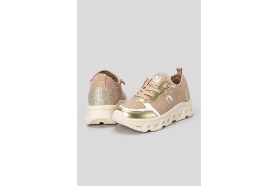 Produto - Tênis Infantil Feminino Novopé Run Bege com Dourado