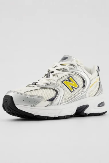 Tênis New Balance Unissex 530 Prata e Amarelo Tênis New Balance Unissex 530 Prata e Amarelo