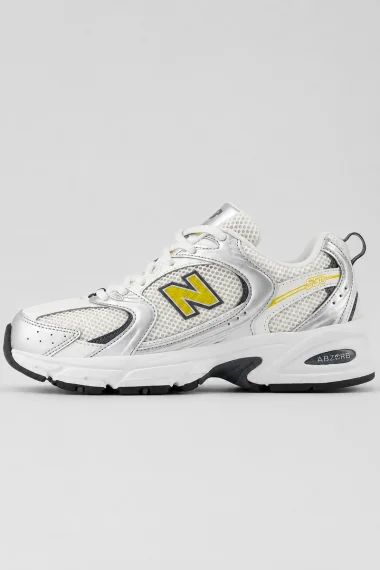 Tênis New Balance Unissex 530 Prata e Amarelo Tênis New Balance Unissex 530 Prata e Amarelo