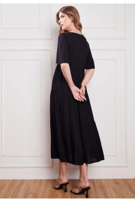 Vestido Aishty Longo Manga Curta Feminino Preto Vestido Aishty Longo Manga Curta Feminino Preto