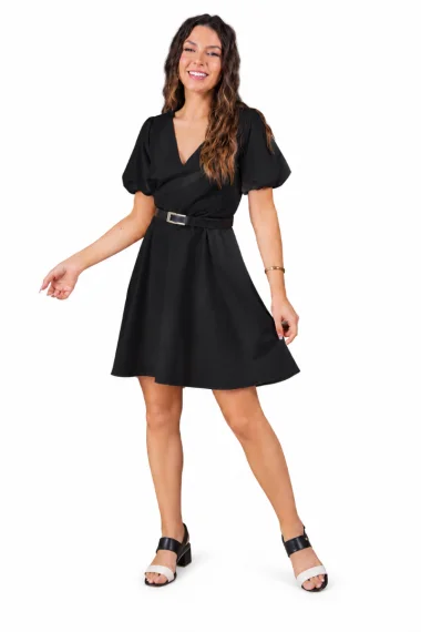 Vestido Feminino Curto Manga Bufante Gabip Preto