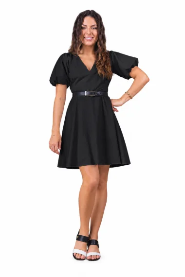 Vestido Feminino Curto Manga Bufante Gabip Preto