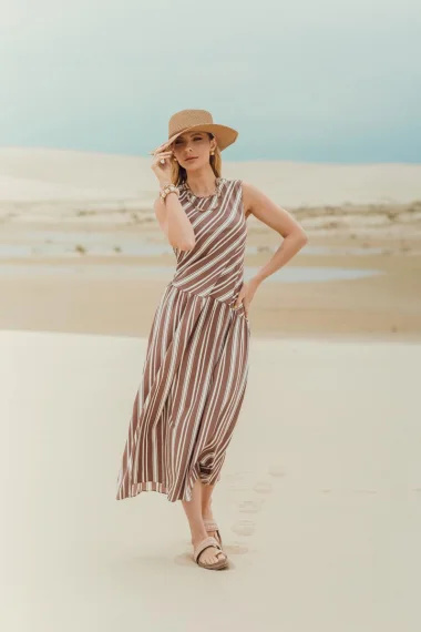 Vestido Femino Midi Listrado Ellen One Vestido Femino Midi Listrado Ellen One