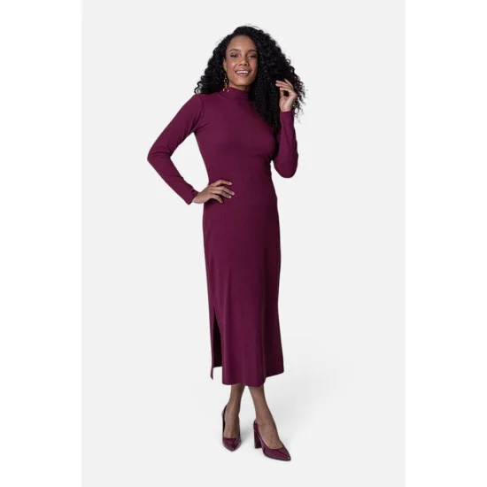 Vestido Feminino Manga Longa Canelado Midi Gabip Vestido Feminino Manga Longa Canelado Midi Gabip