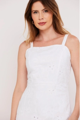 Vestido Aishty Curto Sem Manga Feminin Off White Vestido Aishty Curto Sem Manga Feminin Off White
