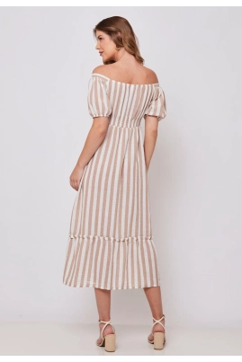 Vestido Aishty Modi Manga Curta Feminino Marrom 