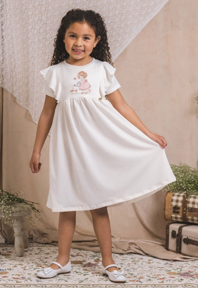 Vestido Coccinelle com Babados e Estampa Bordada Infantil Feminino