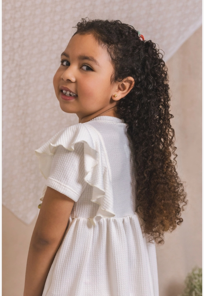 Vestido Coccinelle com Babados e Estampa Bordada Infantil Feminino