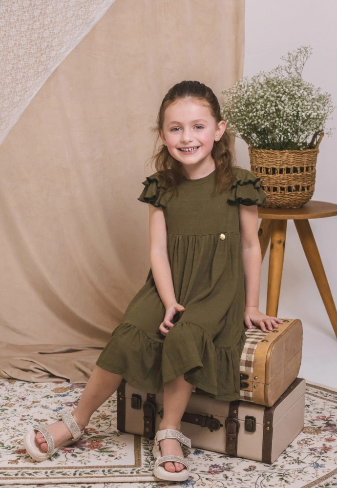Vestido Coccinelle com Babados Infantil Feminino Verde Vestido Coccinelle com Babados Infantil Feminino Verde